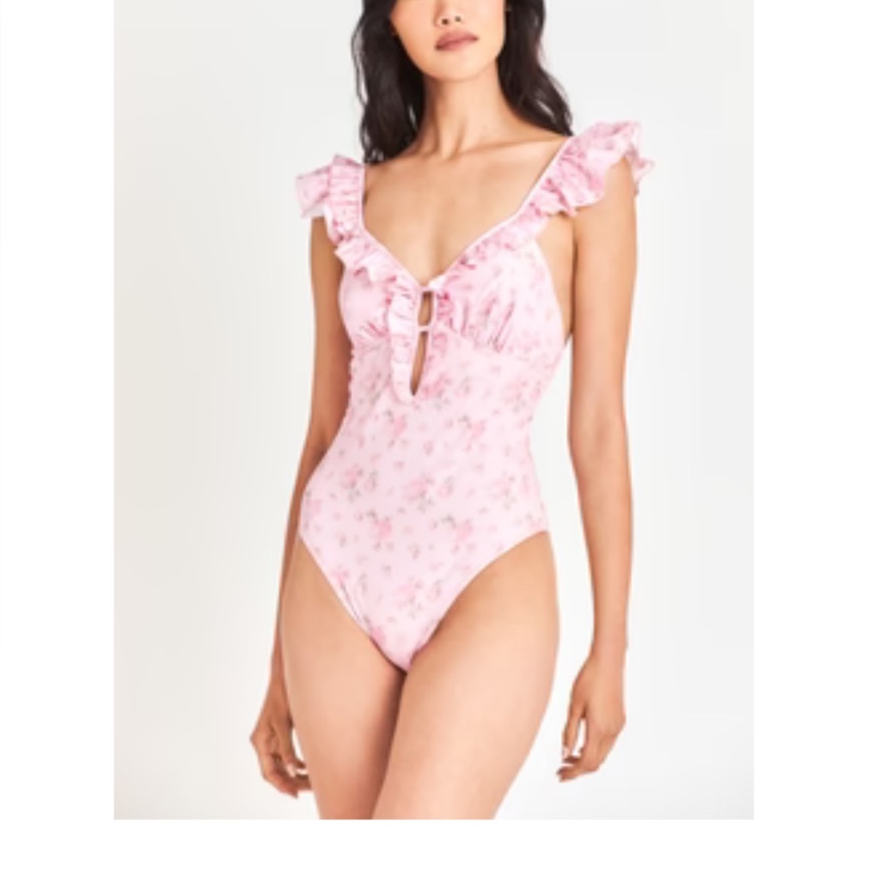 LoveShackFancy Pink Floral One Piece Swimsuit